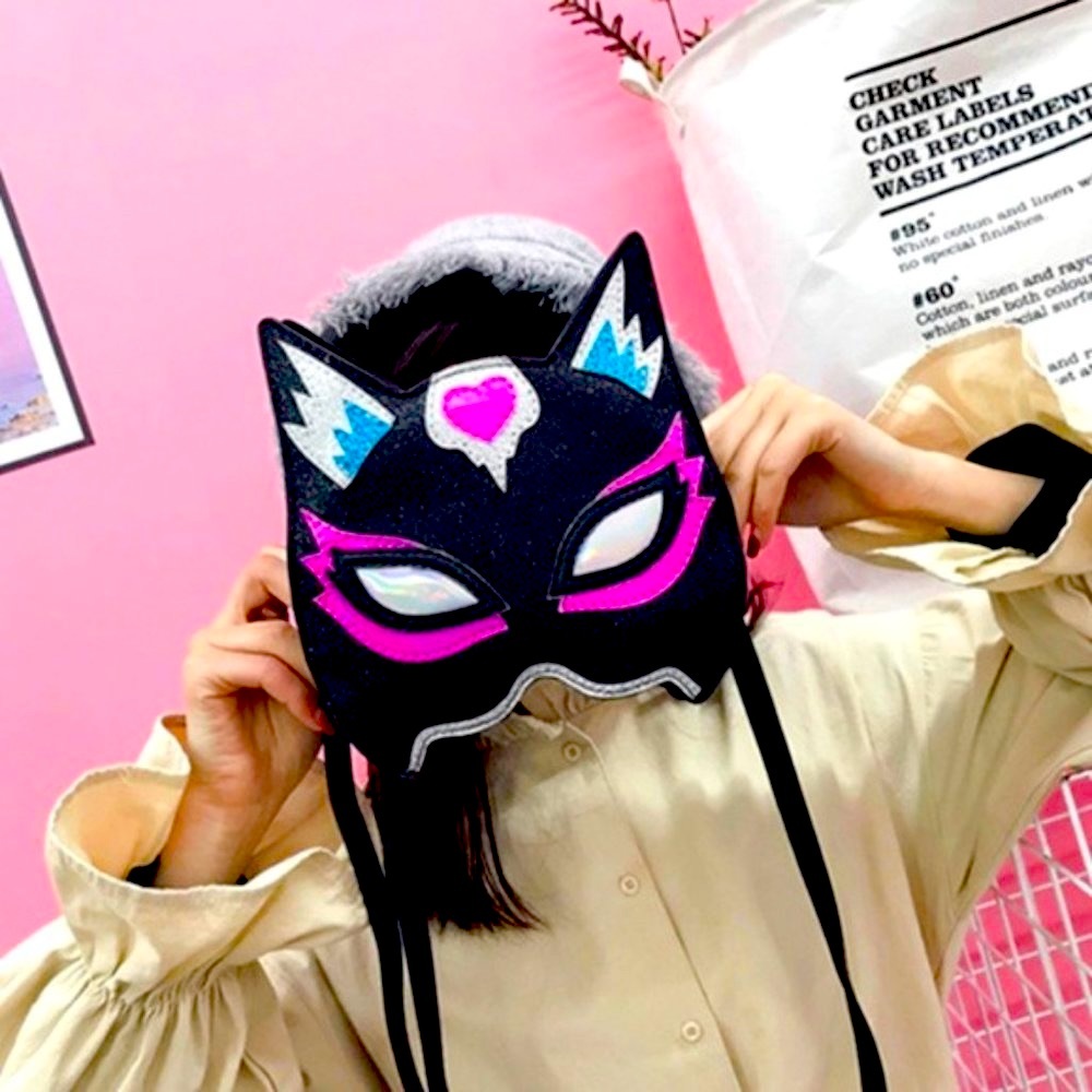 Lucha Libre Cat Mask Glitter Crossbody Handbag